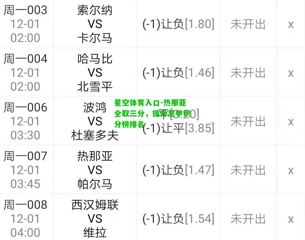 热那亚全取三分，提升意甲积分榜排名